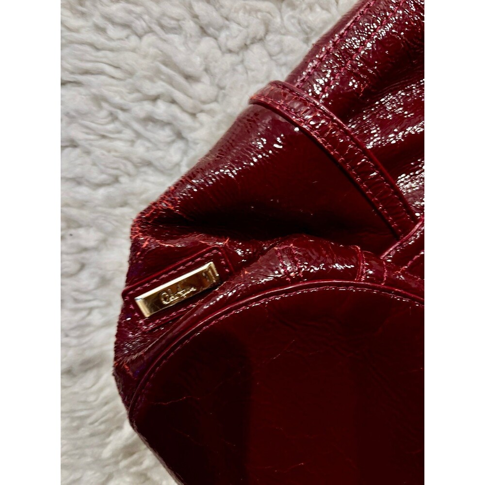 COLE HAAN Dijon Wine Red Patent Leather Side Pocket Totebag 17"L x 6"W x 20"H - Picture 4 of 8